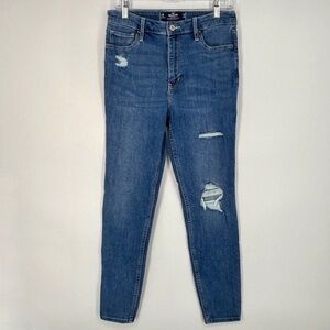 Hollister Juniors Size 11 High Rise Super Skinny Jeans Medium Blue Distressed